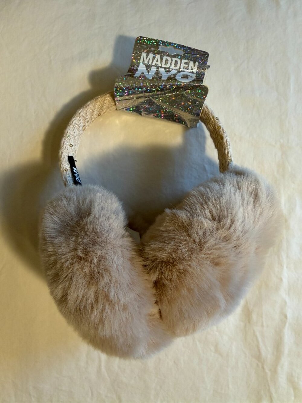 Madden NYC Faux Fur Earmuffs NWT Cream Tweed Winter Accessory